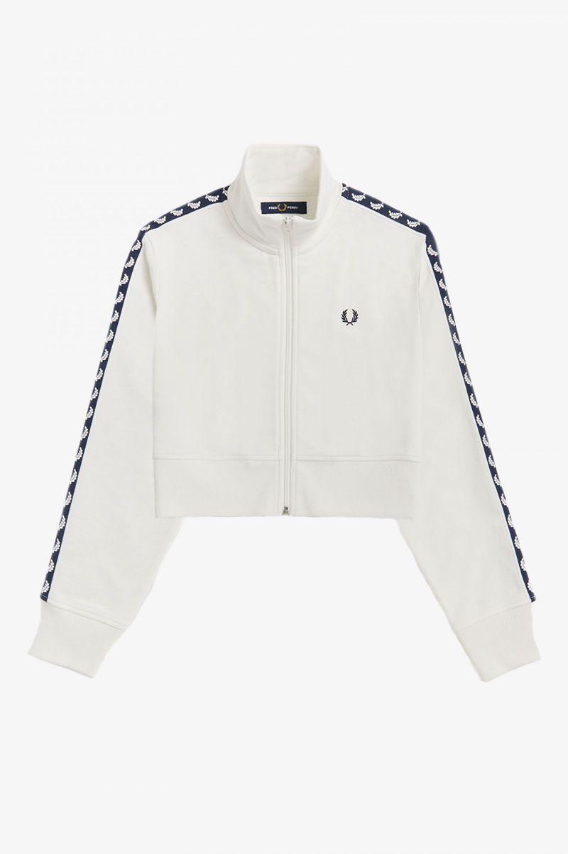 White Fred Perry Cropped Taped Track Women's Jackets | PH 1906TCEV